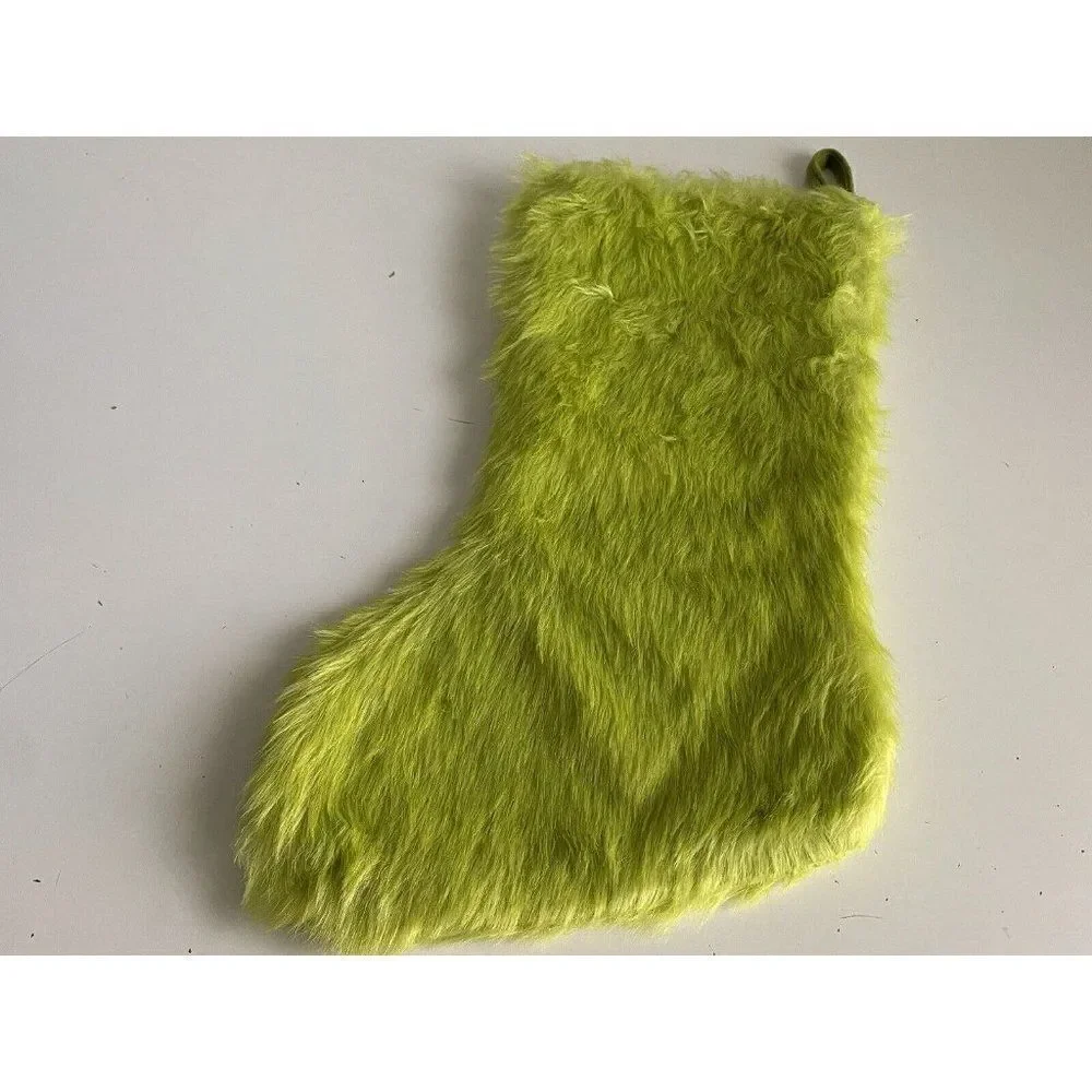 HOW THE‎ GRINCH STOLE CHRISTMAS Green Fur Fuzzy Stocking NEW